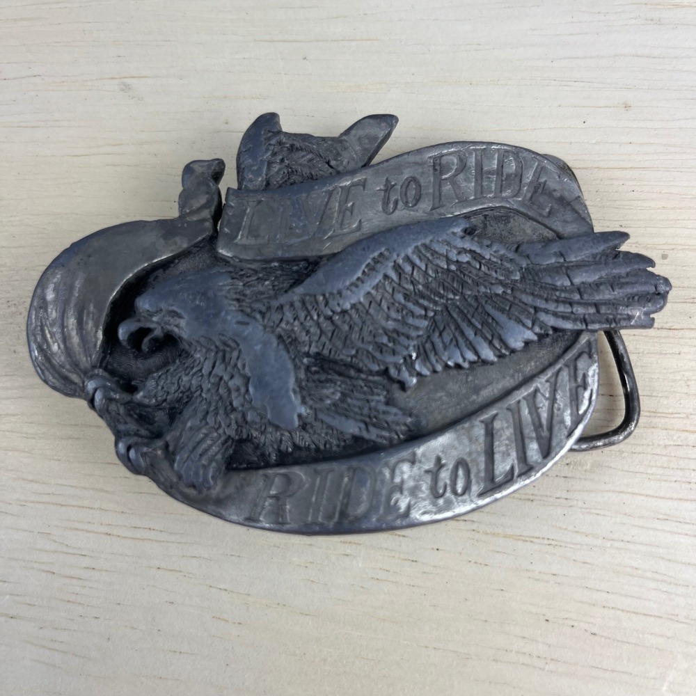 Vintage 1981 Bergamo Brass Works Live to Ride Eagle Belt Buckle Made in USA